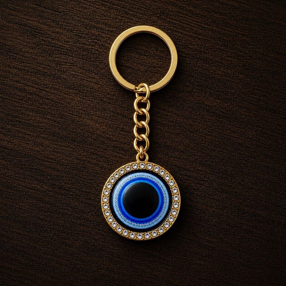 Gold Evil Eye Keychain Rhinestone Charm Protection Amulet Boho Style Gift